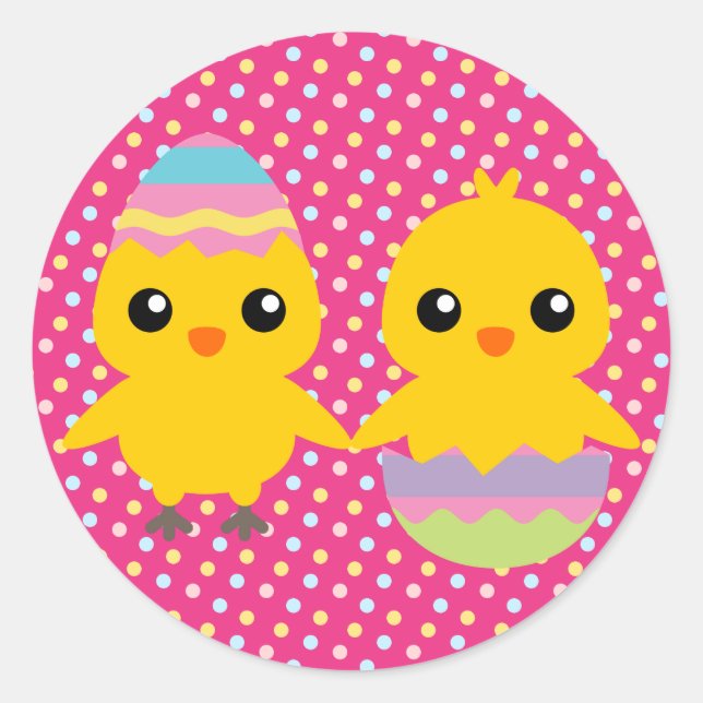 Happy Easter Cute Chicks Classic Round Sticker (Front)