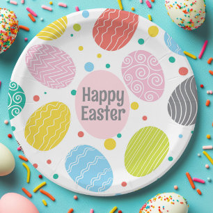 HAPPY EASTER Cute Colored Eggs  Paper Plates