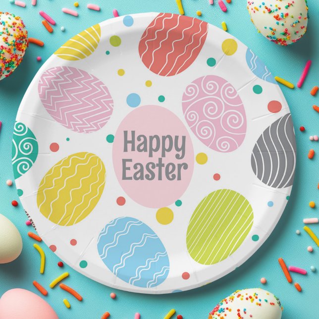 HAPPY EASTER Cute Colored Eggs  Paper Plates (Creator Uploaded)