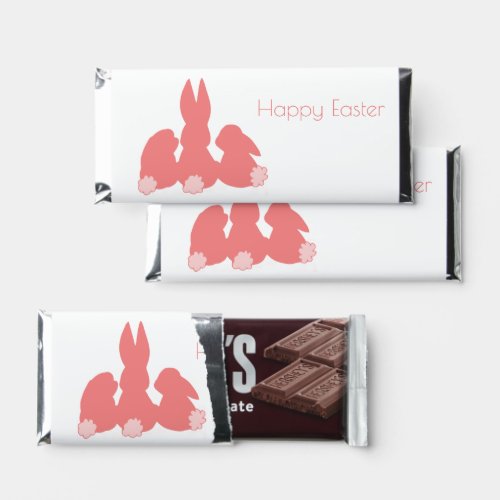 Happy Easter  Cute Coral Pink Bunnies Hershey Bar Favors