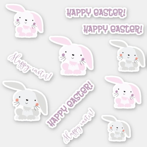 Happy Easter Cute Easter Bunnies Kids Sticker