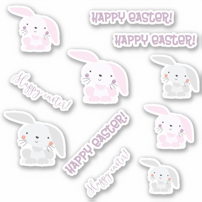 Happy Easter! Cute Easter Bunnies Kids' Sticker (Front)