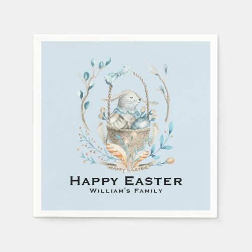 Happy Easter Cute Easter Bunny Basket Paper Napkins