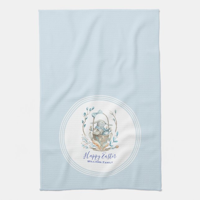 Happy Easter Cute Easter Bunny Basket Towel (Vertical)