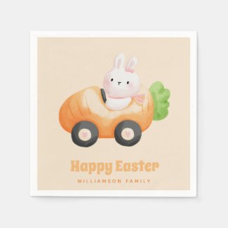 Happy Easter! Cute Easter Bunny in a Carrot Car Napkins