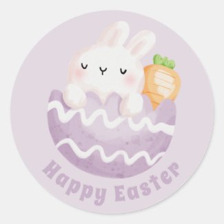 Happy Easter! Cute Easter Bunny in an Easter Egg Classic Round Sticker