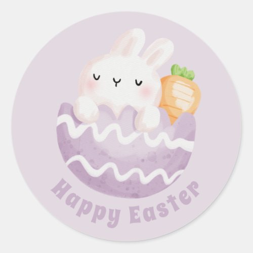 Happy Easter Cute Easter Bunny in an Easter Egg Classic Round Sticker