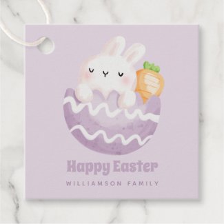 Happy Easter! Cute Easter Bunny in an Easter Egg  Favor Tags
