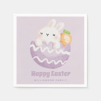 Happy Easter! Cute Easter Bunny in an Easter Egg Napkins