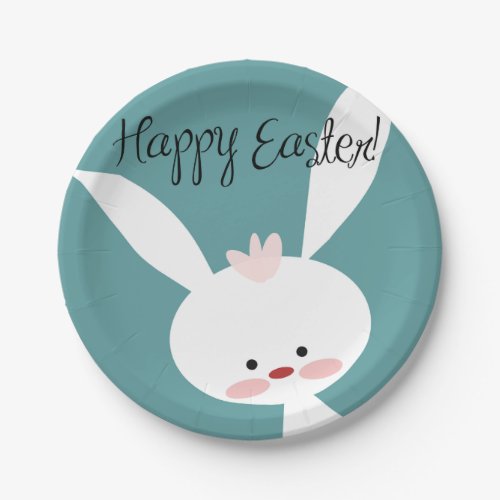 Happy Easter Cute Easter Bunny on Blue Paper Plates