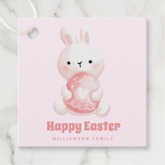 Happy Easter! Cute Easter Bunny with Easter Egg  Favor Tags
