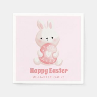 Happy Easter! Cute Easter Bunny with Easter Egg Napkins