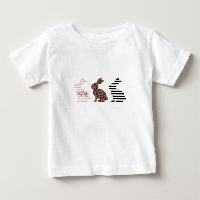 Happy Easter Cute Easter Leopard Bunny Rabbit  Baby T-Shirt (Front)