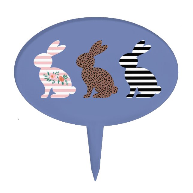 Happy Easter Cute Easter Leopard Bunny Rabbit  Cake Topper (Front)