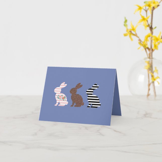 Happy Easter Cute Easter Leopard Bunny Rabbit  Card (Yellow Flower)
