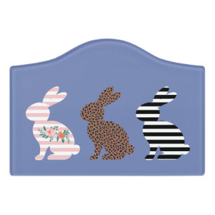 Happy Easter Cute Easter Leopard Bunny Rabbit Door Sign