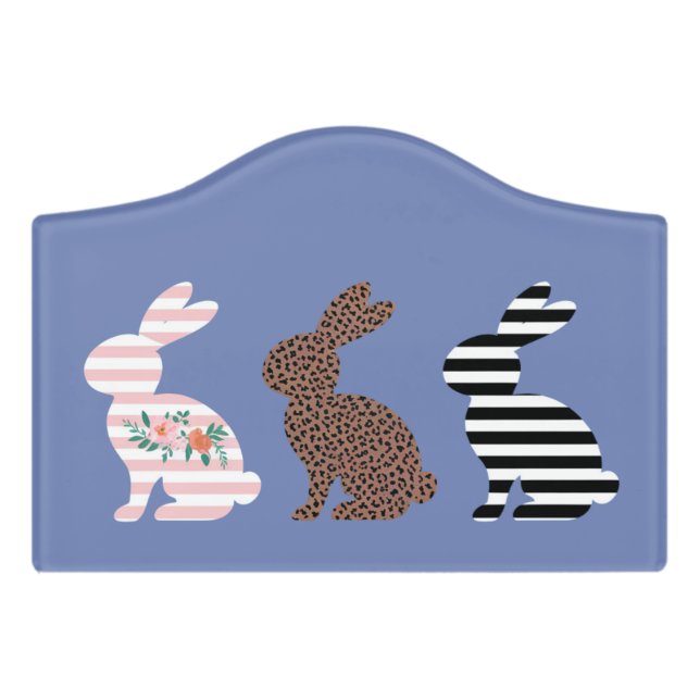Happy Easter Cute Easter Leopard Bunny Rabbit  Door Sign (Small Crest Front)