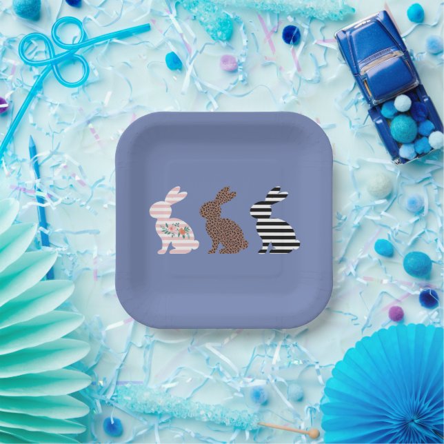 Happy Easter Cute Easter Leopard Bunny Rabbit  Paper Plates (Party)