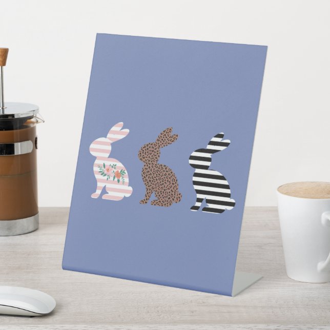 Happy Easter Cute Easter Leopard Bunny Rabbit  Pedestal Sign (In SItu)