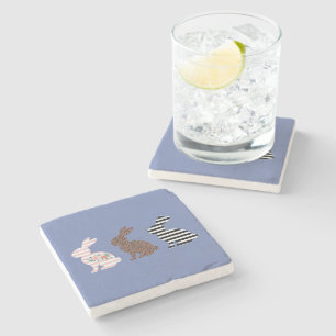 Happy Easter Cute Easter Leopard Bunny Rabbit Stone Coaster