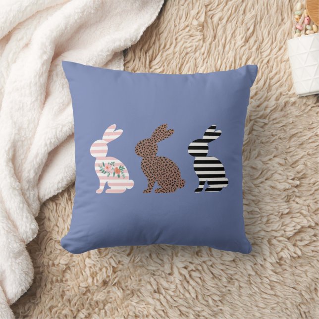 Happy Easter Cute Easter Leopard Bunny Rabbit  Throw Pillow (Blanket)