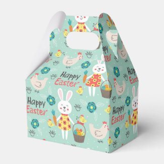 Happy Easter | Cute Easter Rabbits Pattern - Green Favor Box