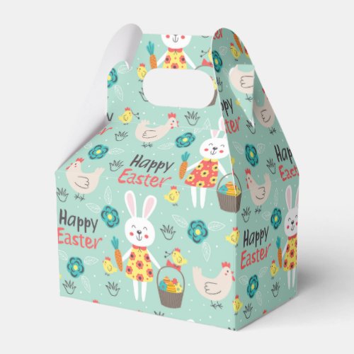 Happy Easter  Cute Easter Rabbits Pattern _ Green Favor Boxes