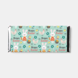 Happy Easter | Cute Easter Rabbits Pattern - Green Hershey Bar Favors