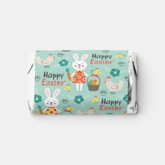 Happy Easter | Cute Easter Rabbits Pattern - Green Hershey's Miniatures