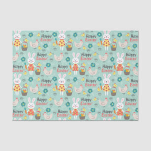 Happy Easter   Cute Easter Rabbits Pattern - Green Tissue Paper