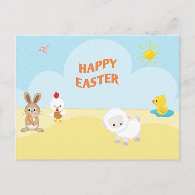 Happy Easter Cute Farm Animals Postcard (Front)