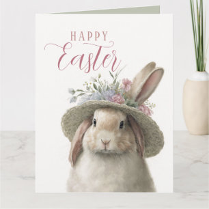 Happy Easter Cute Floral Bunny Rabbit Photo Card