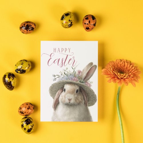 Happy Easter Cute Floral Bunny Rabbit Photo Card