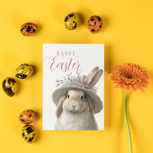 Happy Easter Cute Floral Bunny Rabbit Photo Card