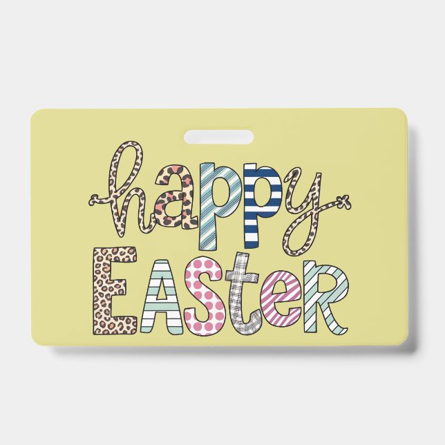 Happy Easter Cute Floral Bunny Spring Leopard Badge (Front)