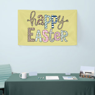Happy Easter Cute Floral Bunny Spring Leopard Banner