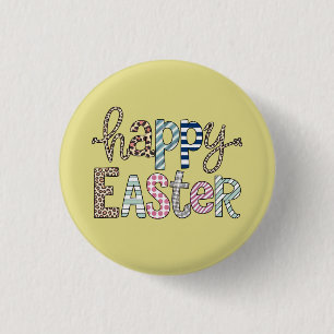 Happy Easter Cute Floral Bunny Spring Leopard Button