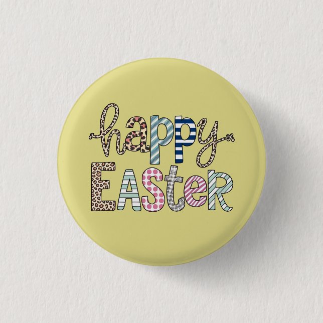 Happy Easter Cute Floral Bunny Spring Leopard Button (Front)