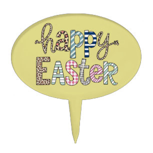 Happy Easter Cute Floral Bunny Spring Leopard Cake Topper