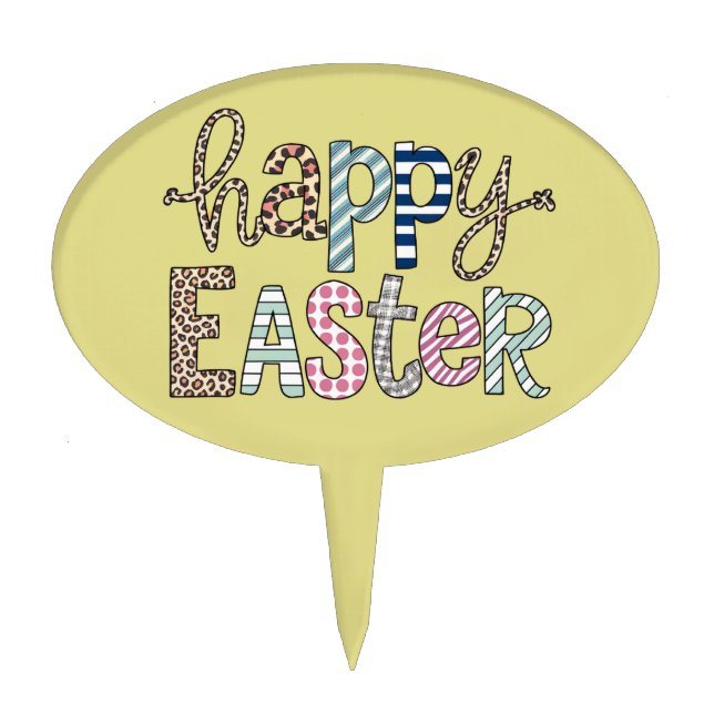 Happy Easter Cute Floral Bunny Spring Leopard Cake Topper (Front)