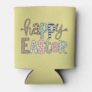 Happy Easter Cute Floral Bunny Spring Leopard Can Cooler