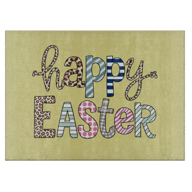 Happy Easter Cute Floral Bunny Spring Leopard Cutting Board (Front)