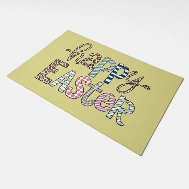 Happy Easter Cute Floral Bunny Spring Leopard Doormat (Angled)