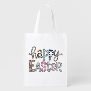 Happy Easter Cute Floral Bunny Spring Leopard Grocery Bag