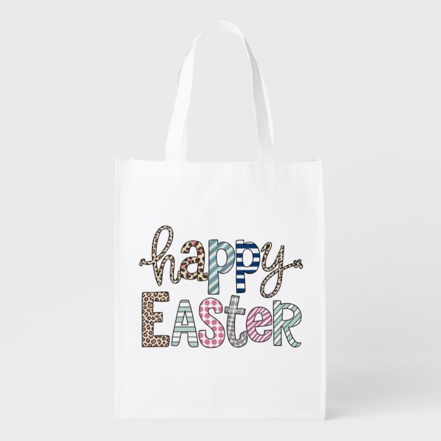 Happy Easter Cute Floral Bunny Spring Leopard Grocery Bag (Front)