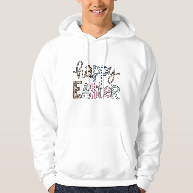 Happy Easter Cute Floral Bunny Spring Leopard Hoodie (Front)