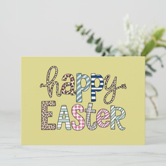 Happy Easter Cute Floral Bunny Spring Leopard Invitation (Standing Front)