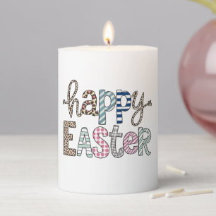 Happy Easter Cute Floral Bunny Spring Leopard Pillar Candle