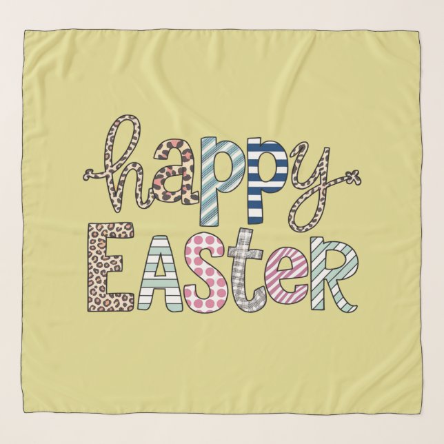 Happy Easter Cute Floral Bunny Spring Leopard Scarf (Front)