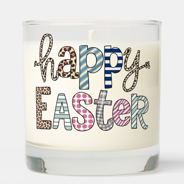Happy Easter Cute Floral Bunny Spring Leopard Scented Candle (Front)